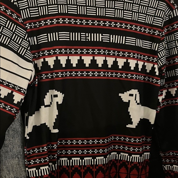 Black Red Patterned Men's Sweater holiday button up puppy vintage ugly Christmas - Picture 3 of 5